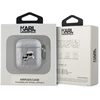 Karl Lagerfeld PU Embossed Karl and Choupette Heads dėklas ausinėms AirPods 1/2 sidabrinės spalvos