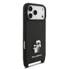 Karl Lagerfeld Saffiano Crossbody Strap Metal Karl and Choupette dėklas skirtas Apple iPhone 17 Pro Max juodos spalvos