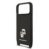 Karl Lagerfeld Saffiano Crossbody Strap Metal Karl and Choupette dėklas skirtas Apple iPhone 17 Pro Max juodos spalvos