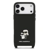 Karl Lagerfeld Saffiano Crossbody Strap Metal Karl and Choupette dėklas skirtas Apple iPhone 17 Pro juodos spalvos