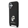 Karl Lagerfeld Saffiano Crossbody Strap Metal Karl and Choupette dėklas skirtas Apple iPhone 17 juodos spalvos