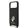 Karl Lagerfeld Saffiano Crossbody Strap Metal Karl and Choupette dėklas skirtas Apple iPhone 17 Pro juodos spalvos