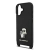 Karl Lagerfeld Saffiano Crossbody Strap Metal Karl and Choupette dėklas skirtas Apple iPhone 17 juodos spalvos