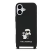 Karl Lagerfeld Saffiano Crossbody Strap Metal Karl and Choupette dėklas skirtas Apple iPhone 17 juodos spalvos