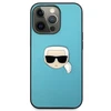 Karl Lagerfeld KLHCP13XPKMB iPhone 13 Pro Max 6,7" mėlyna/mėlynas kietas dėklas Oda Ikonik Karl's Head Metal