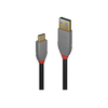 USB Laidas - LINDY Anthra Line USB 3.2 Type A į C Laidas, M/M, 10Gbps, 2 m, Juodas