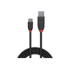 USB Laidas - LINDY Juodas Line USB 3.2 Type A į C Laidas, M/M, 10Gbps, 15W, 0.15 m, Juodas