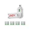 USB Priedas - LINDY USB A Prievado Blokatorius 4 vnt. + Raktas, 55x19x12mm, Žalias