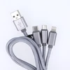 Maxlife 3in1 kabelis USB - Lightning + USB-C + microUSB 1,0 m 2,1A pilkas nailonas