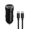 TelForceone Maxlife MXCC-04 PD QC automobilinis įkroviklis 1x USB-C 1x USB 20W juodos spalvos + USB-C - USB-C kabelis 60W