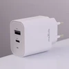 Maxlife MXTC-06-20AC PD QC įkroviklis 1x USB-C 1x USB 20W baltos spalvos + USB-C - USB-C kabelis 20W