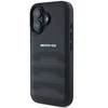 Mercedes AMG Leather Debossed Lines dėklas telefonui juodos spalvos Logo Apple iPhone 16 - dėklas telefonui juodos spalvos