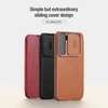 Nillkin Qin Leather Pro Samsung Galaxy S22+ (S22 Plus) Camera Protector Holster Cover Flip dėklas telefonui rudos spalvos