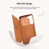 Nillkin Qin Leather Pro Samsung Galaxy S22+ (S22 Plus) Camera Protector Holster Cover Flip dėklas telefonui rudos spalvos