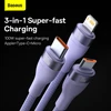 Baseus Flash Series 3 su 1-ben USB kabeliu, USB-C + mikro USB + Lightning, 100 W, 1.2 m (lila)