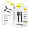 Oem Blavec kabelis Raptor braided – USB į Type C – PD 66W 6A 2 metras (CRA-UC6BG20) juodos spalvos-pilkos spalvos