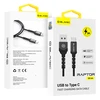Blavec laidas Raptor pintas – USB į Type C – 3A 0,5 m (CRA-UC3BG05) juodos-pilkos spalvos