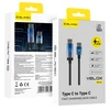 Blavec Kabelis Velox pleciony – Typ C na Typ C – PD 100W 5A LED ekranas 1,2 metra Apple CarPlay/Android Auto (CVE-CC5B12)