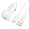 Oem Borofone Car charger BZ34 Cloud – USB – QC 3.0 18W with USB to Type C cable baltas
