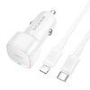 Borofone automobilinis įkroviklis BZ34A Cloud – Typ C – PD 20W su kablem Typ C į Lightning baltos spalvos