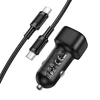 Borofone automobilinis įkroviklis BZ34B Cloud - USB + Type C - QC 3.0 PD 38W su Type C į Type C kabeliu juodos spalvos