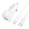 Borofone automobilinis įkroviklis BZ34B Cloud – USB + Type C – QC 3.0 PD 38W with Type C to Lightning cable baltas