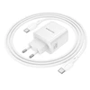 Borofone Įkroviklis jungiama į tinklą BN33 Fuente GaN Typ C – QC3.0 PD 40W su cable Type C to Type C baltos spalvos