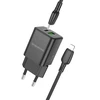 Oem Borofone Laidinis įkroviklis BN14 Royal GaN – USB + Type C – QC 3.0 PD 30W su Type C į Lightning kabeliu juodos spalvos