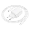 Borofone laidinis įkroviklis BN27 Fuente – USB + Type C – QC 3.0 PD 20W su Type C į Lightning kabeliu baltos spalvos