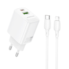 Borofone laidinis įkroviklis BN27 Fuente – USB + Type C – QC 3.0 PD 20W su Type C į Lightning kabeliu baltos spalvos