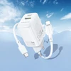 Borofone laidinis įkroviklis BN27 Fuente – USB + Type C – QC 3.0 PD 20W su Type C į Lightning kabeliu baltos spalvos