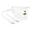 Borofone laidinis įkroviklis BN27 Fuente – USB + Type C – QC 3.0 PD 20W su Type C į Type C kabeliu baltos spalvos