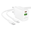 Borofone laidinis įkroviklis BN27 Fuente – USB + Type C – QC 3.0 PD 20W su Type C į Lightning kabeliu baltos spalvos