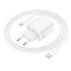 Borofone laidinis įkroviklis BN29 Fuente – USB + Type C – QC 3.0 PD 30W su Type C į Type C kabeliu baltos spalvos