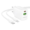 Borofone laidinis įkroviklis BN29 Fuente - USB + Type C - QC 3.0 PD 30W su Type C į Lightning kabeliu baltos spalvos
