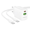 Borofone laidinis įkroviklis BN29 Fuente – USB + Type C – QC 3.0 PD 30W su Type C į Type C kabeliu baltos spalvos