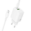 Borofone laidinis įkroviklis BN29 Fuente - USB + Type C - QC 3.0 PD 30W su Type C į Lightning kabeliu baltos spalvos