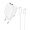 Borofone laidinis įkroviklis BN29 Fuente - USB + Type C - QC 3.0 PD 30W su Type C į Lightning kabeliu baltos spalvos