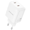 Borofone kelioninis įkroviklis BN31 Cargador GaN – 2xType C – QC 3.0 PD 45W baltos spalvos