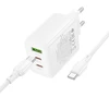 Borofone Wall charger BN32 Cargador GaN – USB + 2xType C – QC 3.0 PD 65W with Type C to Type C baltas