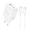 Borofone Wall charger BN32 Cargador GaN – USB + 2xType C – QC 3.0 PD 65W with Type C to Type C baltas