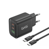 Foneng laidinis įkroviklis GaN10-EU - USB + 2xType C - QC 4.0+ PD 65W su Type C į Type C kabeliu juodos spalvos