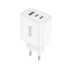 Foneng laidinis įkroviklis GaN10-EU - USB + 2xType C - QC 4.0+ PD 65W su Type C į Type C kabeliu baltos spalvos