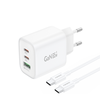 Foneng laidinis įkroviklis GaN10-EU - USB + 2xType C - QC 4.0+ PD 65W su Type C į Type C kabeliu baltos spalvos