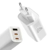 Rock laidinis įkroviklis Ice2Cube GaN – USB + 2xType C – PD 65W 3A baltos spalvos