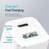 Laidinis įkroviklis Dux Ducis C80 Super Si – USB + Type C – PD 30W QC 3.0 18W 3A baltos spalvos