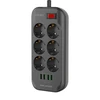 Ilgintuvas su 6 AC lizdais 4x USB LDNIO 2m - juoda