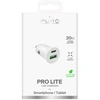 Puro Pro Lite automobilinis įkroviklis 1x USB-A + 1x USB-C Power Delivery 20W – baltos spalvos