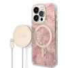 Rinkinys Guess GUBPP14LHJEACSP Case+ Charger Apple iPhone 14 Pro 6,1" dėklas telefonui rožinės spalvos hard case Jungle MagSafe