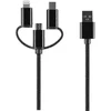 TelForceone Setty 3in1 kabelis USB - Lightning + USB-C + microUSB 1,0 m 2A juodas nailonas DT
